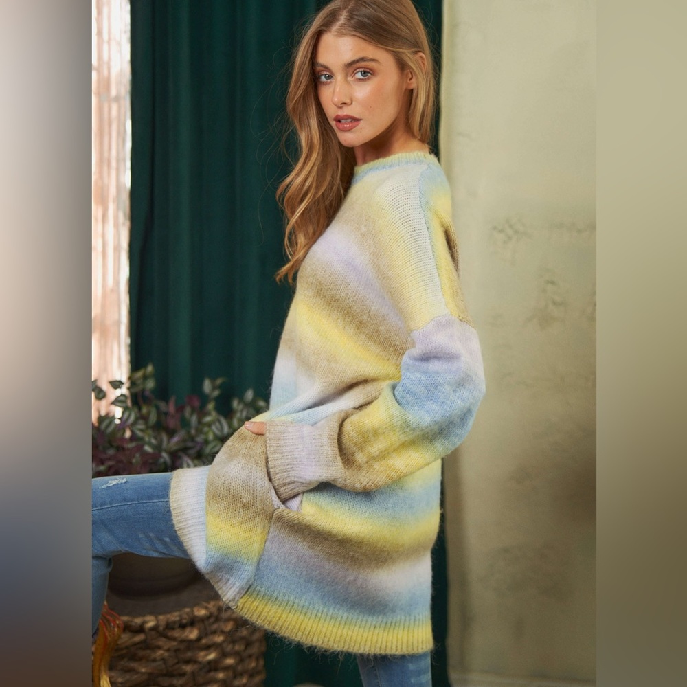 #3 CLOSEOUT SALE New! Oversized Long Multi Colored Sweater with pockets - Picture 2 of 4